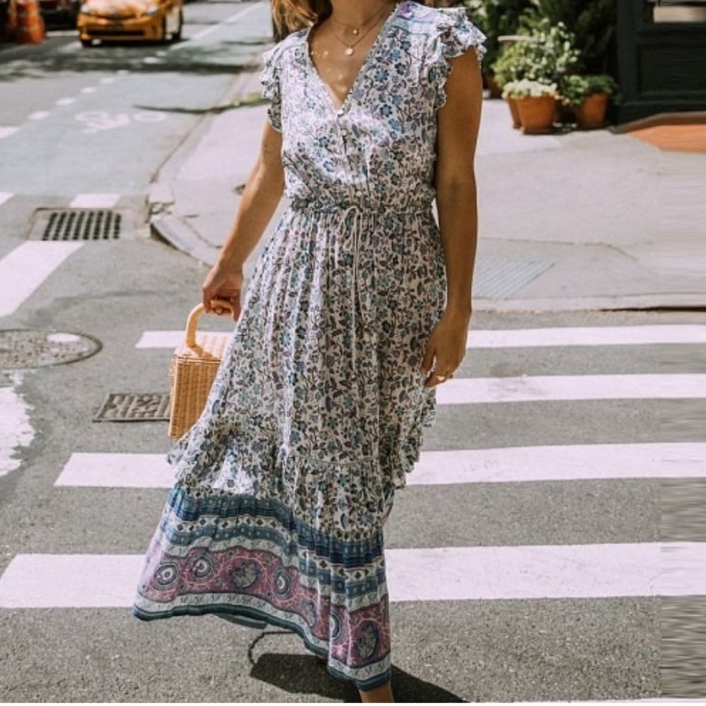 Spell Dahlia Midi Dress in Dusty Blue Size Medium